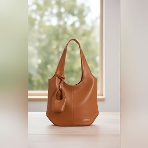 Luxury Brown Faux Leather Shoulder Bag for Women – Soft Structured Design